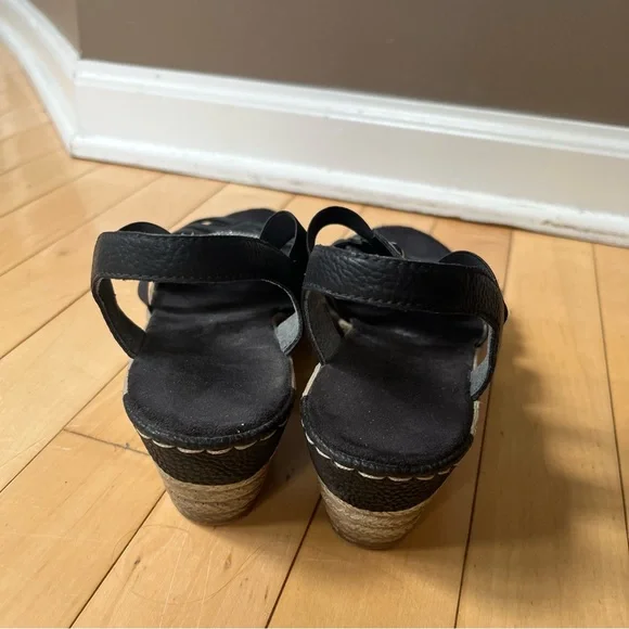 Rieker Wedge Sandals Womens Size 37 EU Shoes Black Slingback Espadrille Leather - Picture 5 of 9